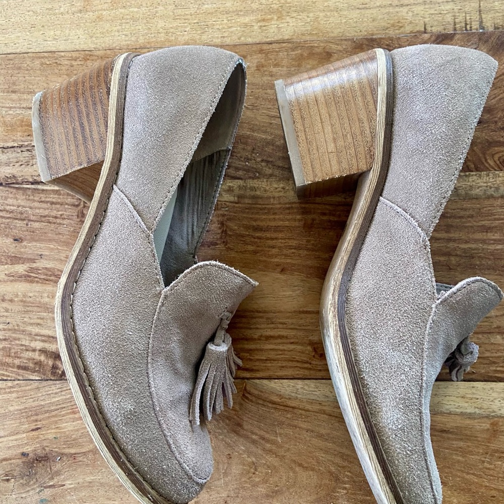 Seychelles Taupe Suede Tassel Block Heel Mules - Picture 7 of 10